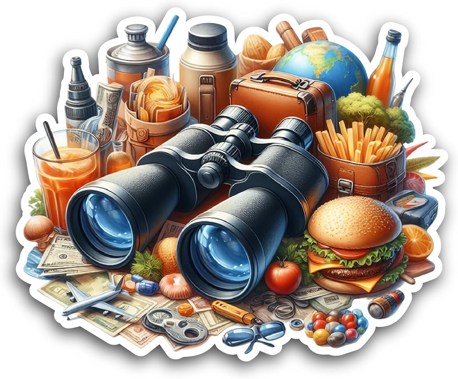 2 (Pieces) 3" and 5" Binocular with Foods Sticker, Waterproof Vinyl Decals for Many Purpose Like Cars, Trucks, Laptops, Phones, Windows and More