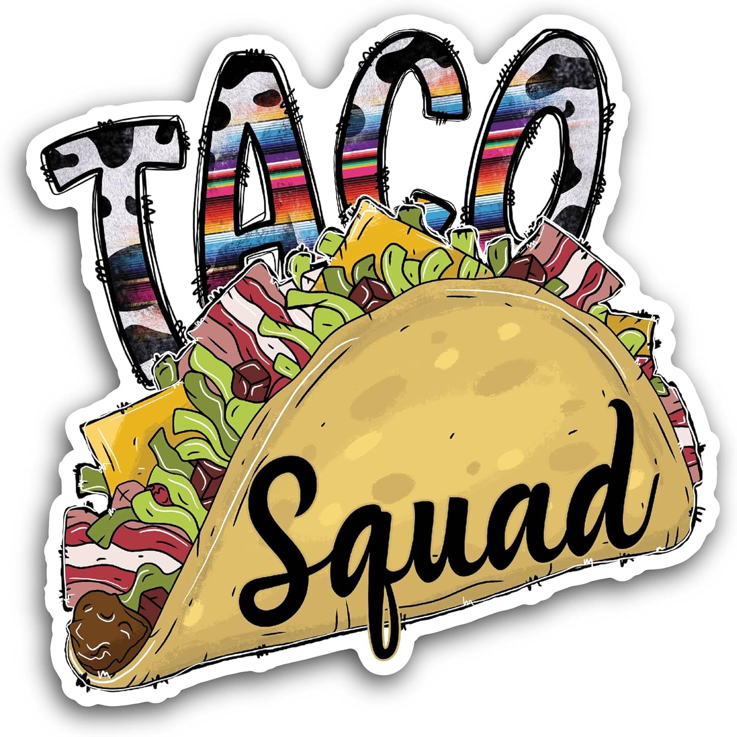 2 (Pieces) 3" and 5" Taco Squad Sticker, Waterproof Vinyl Decals for Many Purpose Like Cars, Trucks, Laptops, Phones, Windows and More