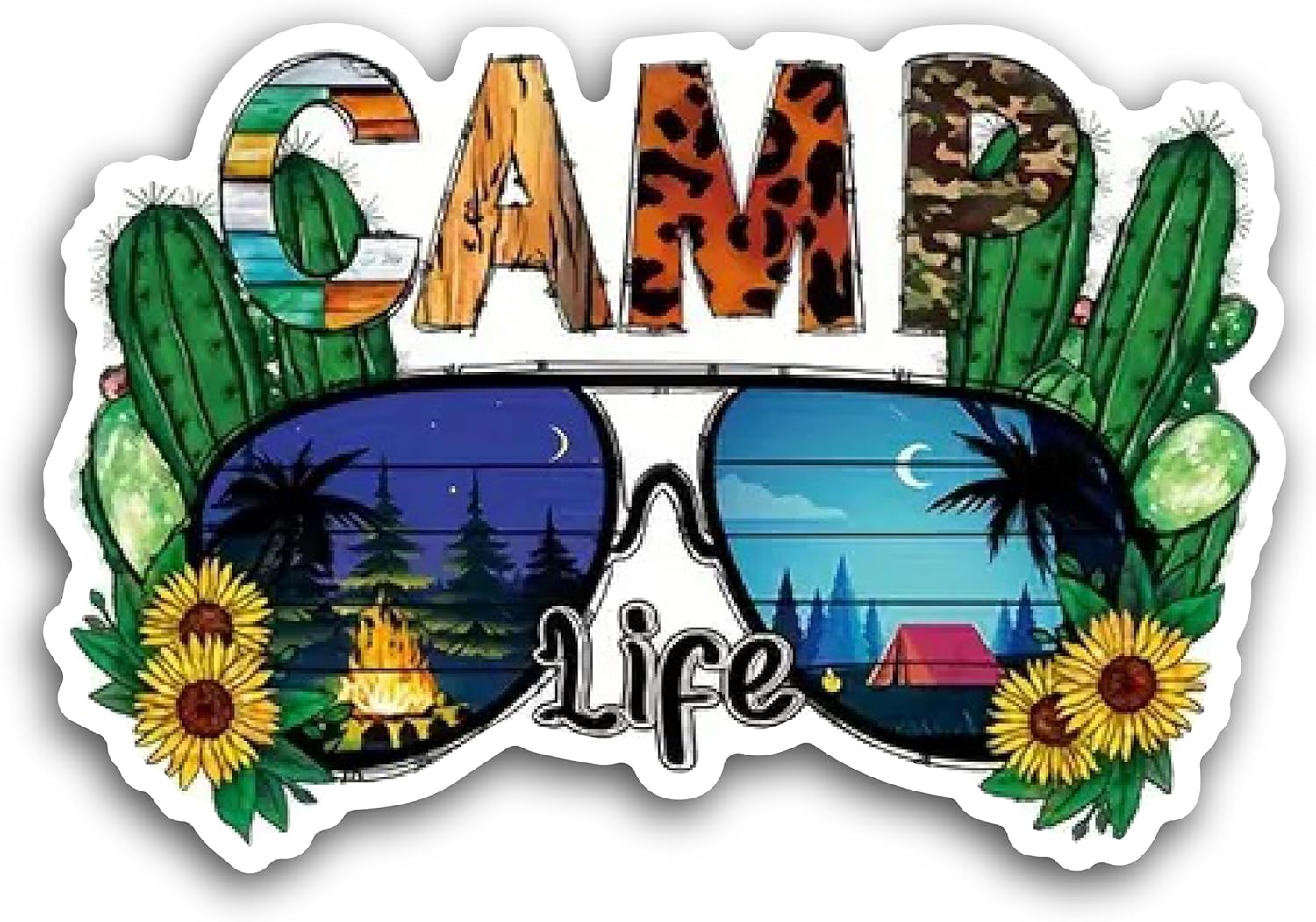2 (Pieces) 3" and 5" Camp Life with Glasses Decal Sticker, Waterproof Vinyl Decals for Many Purpose Like Cars, Trucks, Laptops, Phones, Windows and More