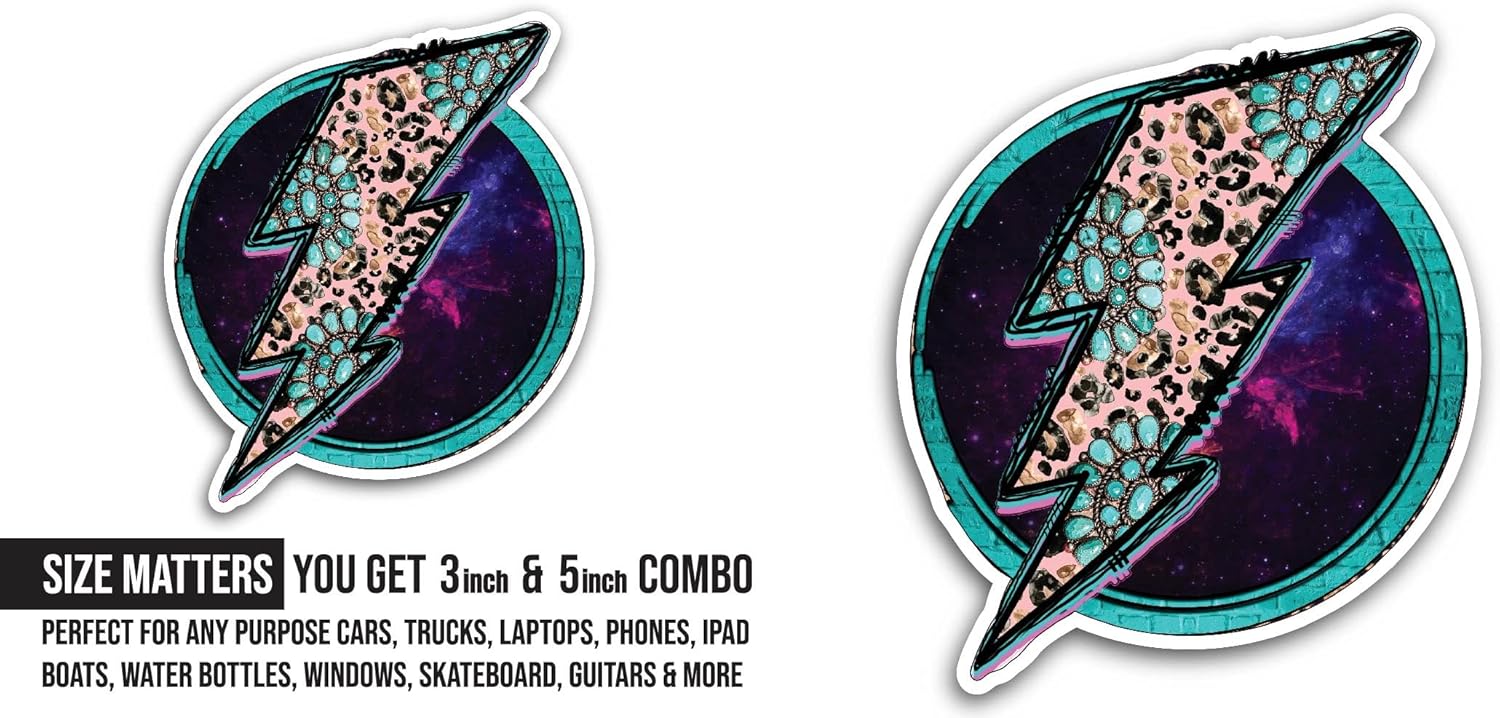 2 (Pieces) 3" and 5" Colorful Lightning Sticker, Waterproof Vinyl Decals for Many Purpose Like Cars, Trucks, Laptops, Phones, Windows and More