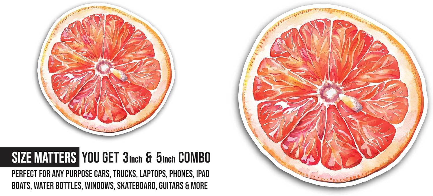 2 (Pieces) 3" and 5" Grapefruit Slice Sticker, Waterproof Vinyl Decals for Many Purpose Like Cars, Trucks, Laptops, Phones, Windows and More