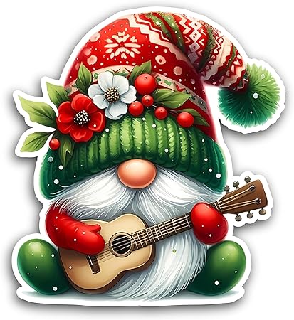 2 (Pieces) 3" and 5" Cute Christmas Gnome Cartoon Sticker, Waterproof Vinyl Decals for Many Purpose Like Cars, Trucks, Laptops, Phones, Windows and More