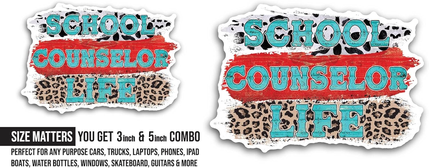 2 (Pieces) 3" and 5" School Counselor Life Sticker, Waterproof Vinyl Decals for Many Purpose Like Cars, Trucks, Laptops, Phones, Windows and More