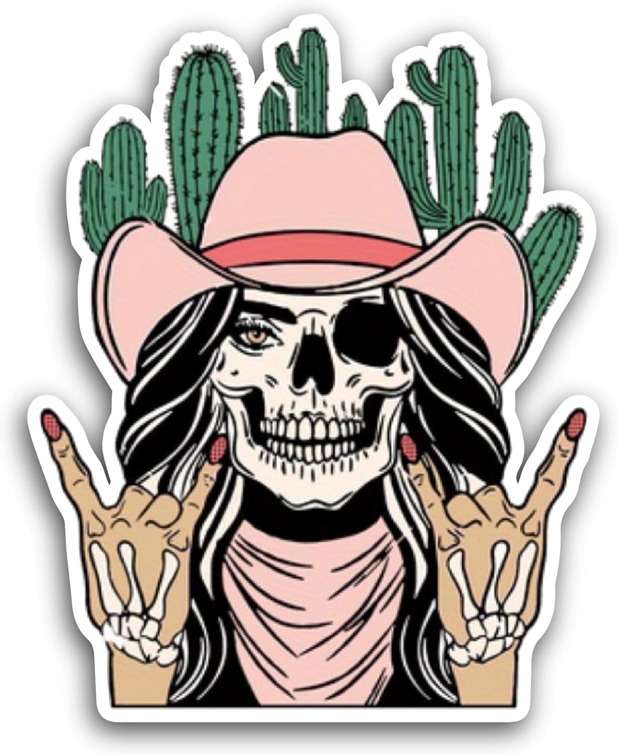 2 (Pieces) 3" and 5" Skeleton Cowgirl Sticker, Waterproof Vinyl Decals for Many Purpose Like Cars, Trucks, Laptops, Phones, Windows and More