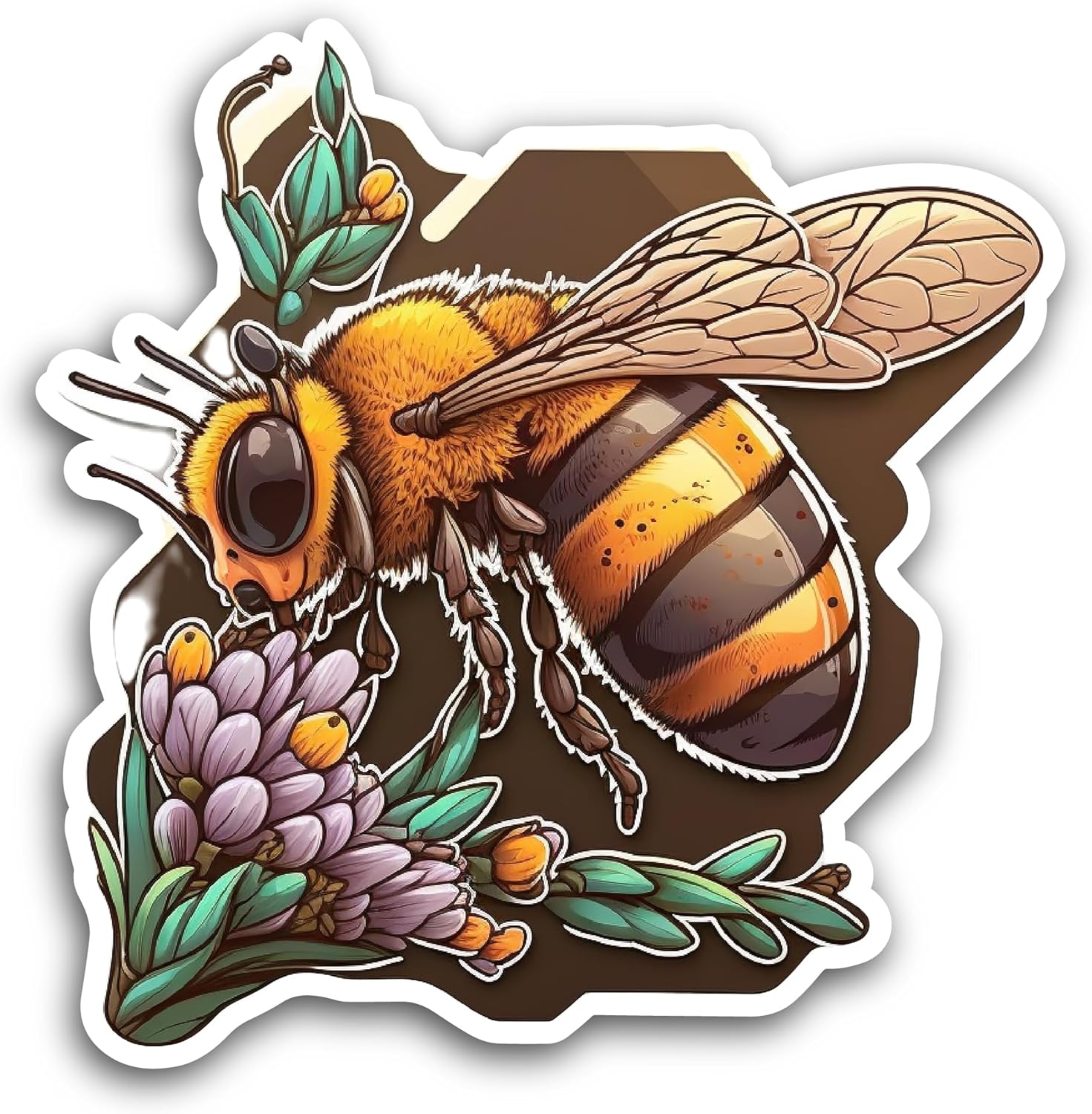 2 (Pieces) 3" and 5" Bee with Flowers Sticker, Waterproof Vinyl Decals for Many Purpose Like Cars, Trucks, Laptops, Phones, Windows and More