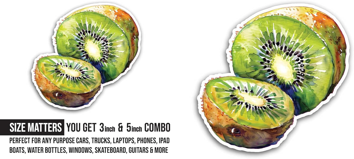 2 (Pieces) 3" and 5" Kiwi Fruit Sticker, Waterproof Vinyl Decals for Many Purpose Like Cars, Trucks, Laptops, Phones, Windows and More