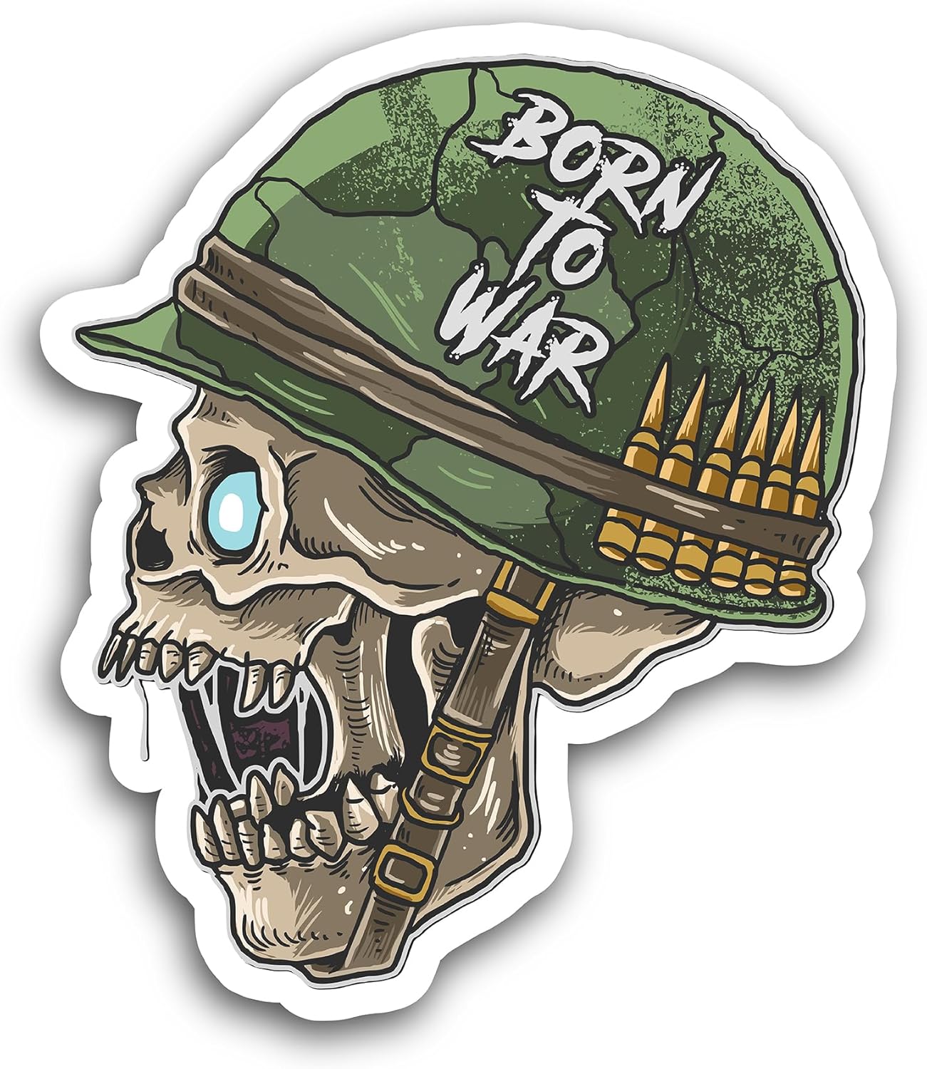 2 (Pieces) 3" and 5" Skull Born to War Soldier Sticker, Waterproof Vinyl Decals for Many Purpose Like Cars, Trucks, Laptops, Phones, Windows and More