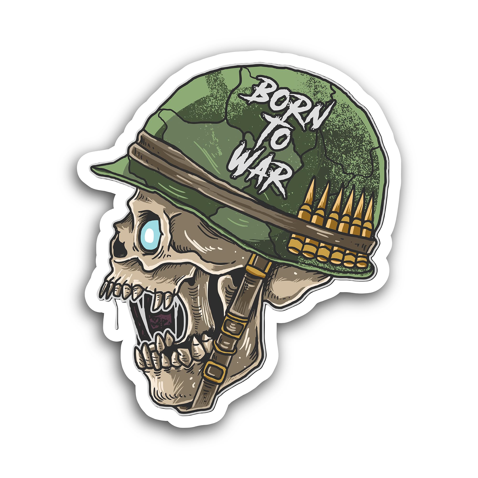 2 (Pieces) 3" and 5" Skull Born to War Soldier Sticker, Waterproof Vinyl Decals for Many Purpose Lik