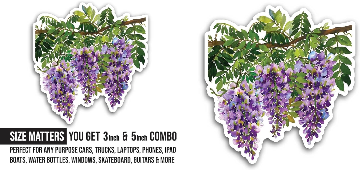 2 (Pieces) 3" and 5" Bunch of Purple Flowers Sticker, Waterproof Vinyl Decals for Many Purpose Like Cars, Trucks, Laptops, Phones, Windows and More