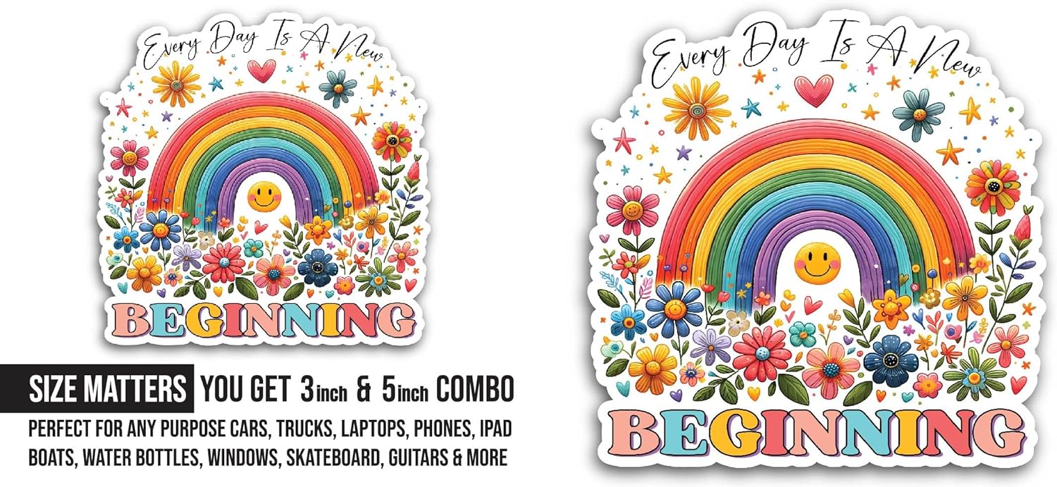 2 (Pieces) 3" and 5" Beginning Sticker, Waterproof Vinyl Decals for Many Purpose Like Cars, Trucks, Laptops, Phones, Windows and More