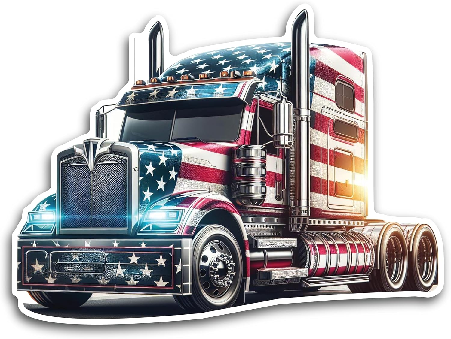 2 (Pieces) 3" and 5" Trailer Truck with USA Flag Design Decal Sticker, Waterproof Vinyl Decals for Many Purpose Like Cars, Trucks, Laptops, Phones, Windows and More