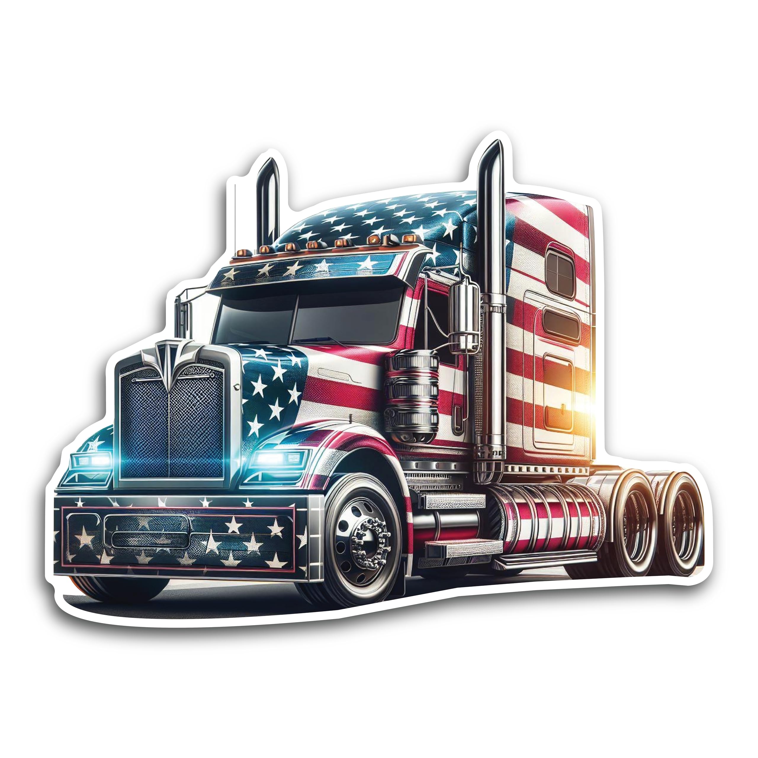 2 (Pieces) 3" and 5" Trailer Truck with USA Flag Design Decal Sticker, Waterproof Vinyl Decals for M