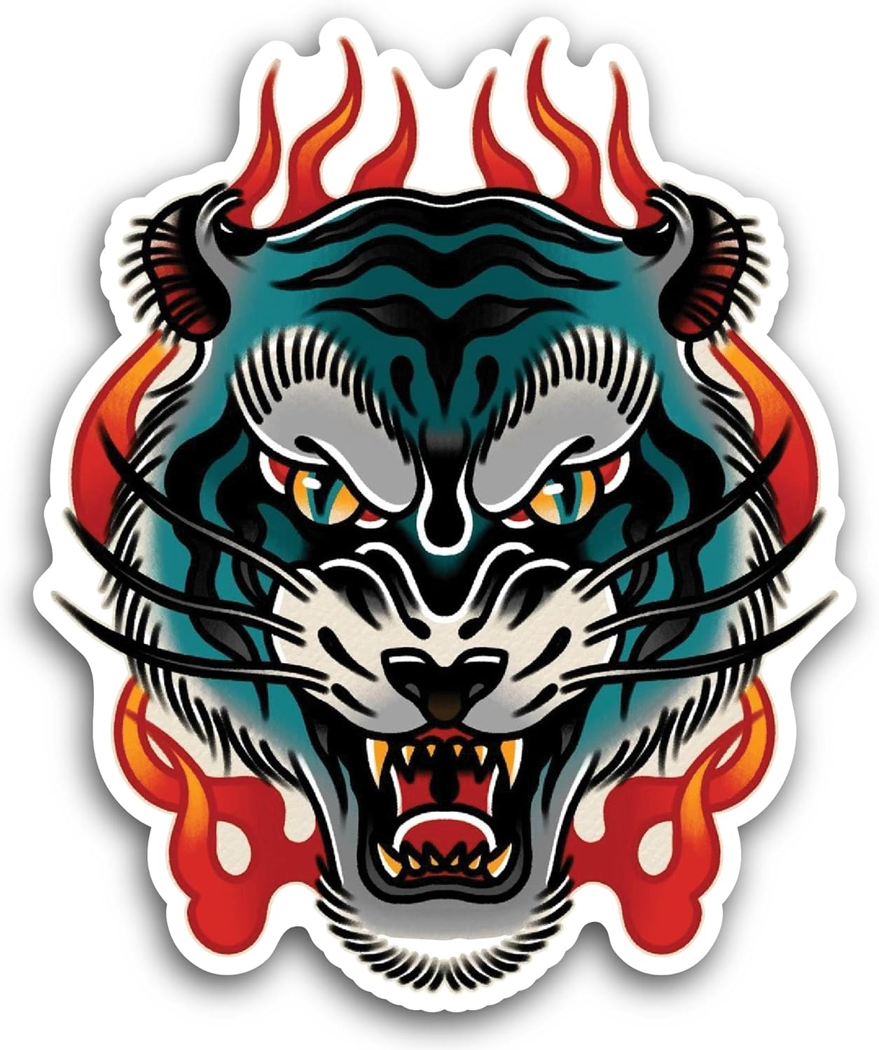 2 (Pieces) 3" and 5" Tiger with Flames Sticker, Waterproof Vinyl Decals for Many Purpose Like Cars, Trucks, Laptops, Phones, Windows and More