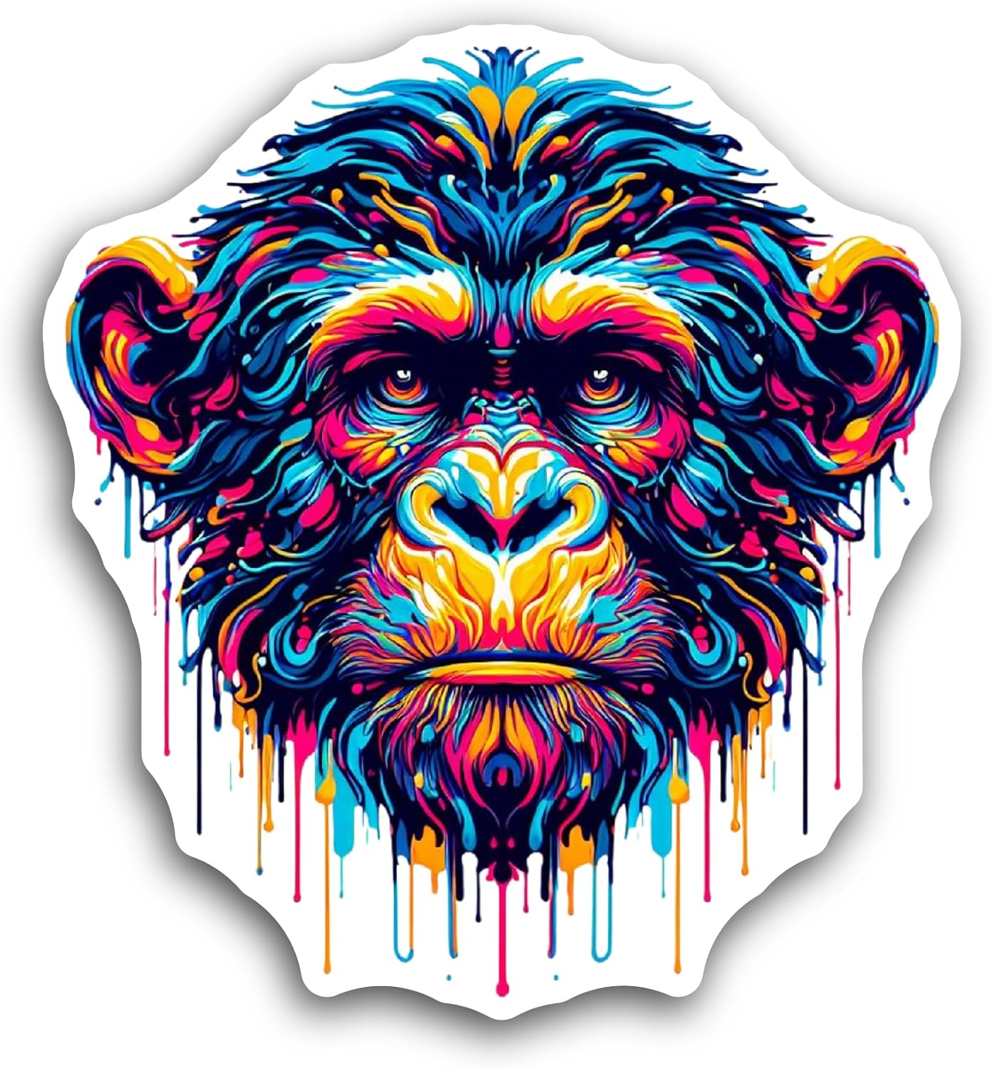 2 (Pieces) 3" and 5" Colorful Chimpanzee Sticker, Waterproof Vinyl Decals for Many Purpose Like Cars, Trucks, Laptops, Phones, Windows and More