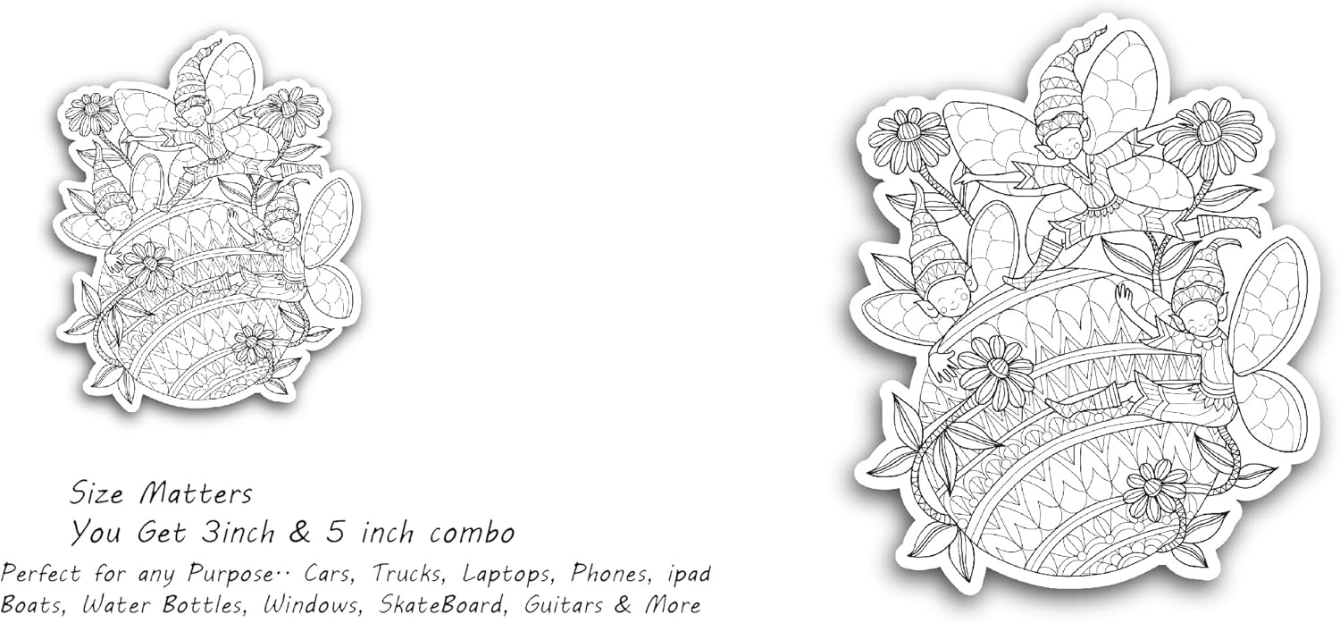 2 (Pieces) 3" and 5" Three Elfs and Ball Hand Drawing Sticker, Waterproof Vinyl Decals for Many Purpose Like Cars, Trucks, Laptops, Phones, Windows and More