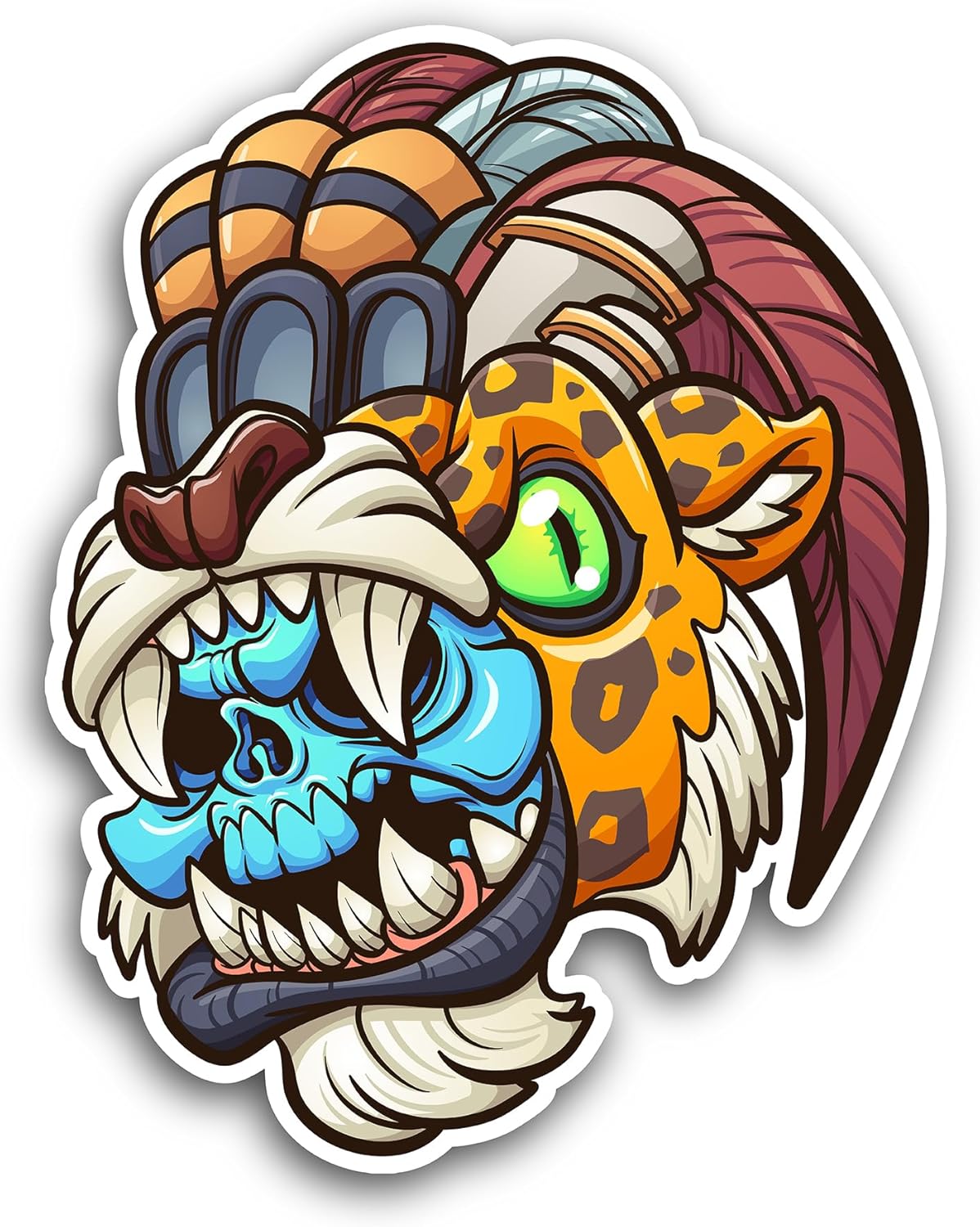 2 (Pieces) 3" and 5" Tiger with Demon Mask Sticker, Waterproof Vinyl Decals for Many Purpose Like Cars, Trucks, Laptops, Phones, Windows and More