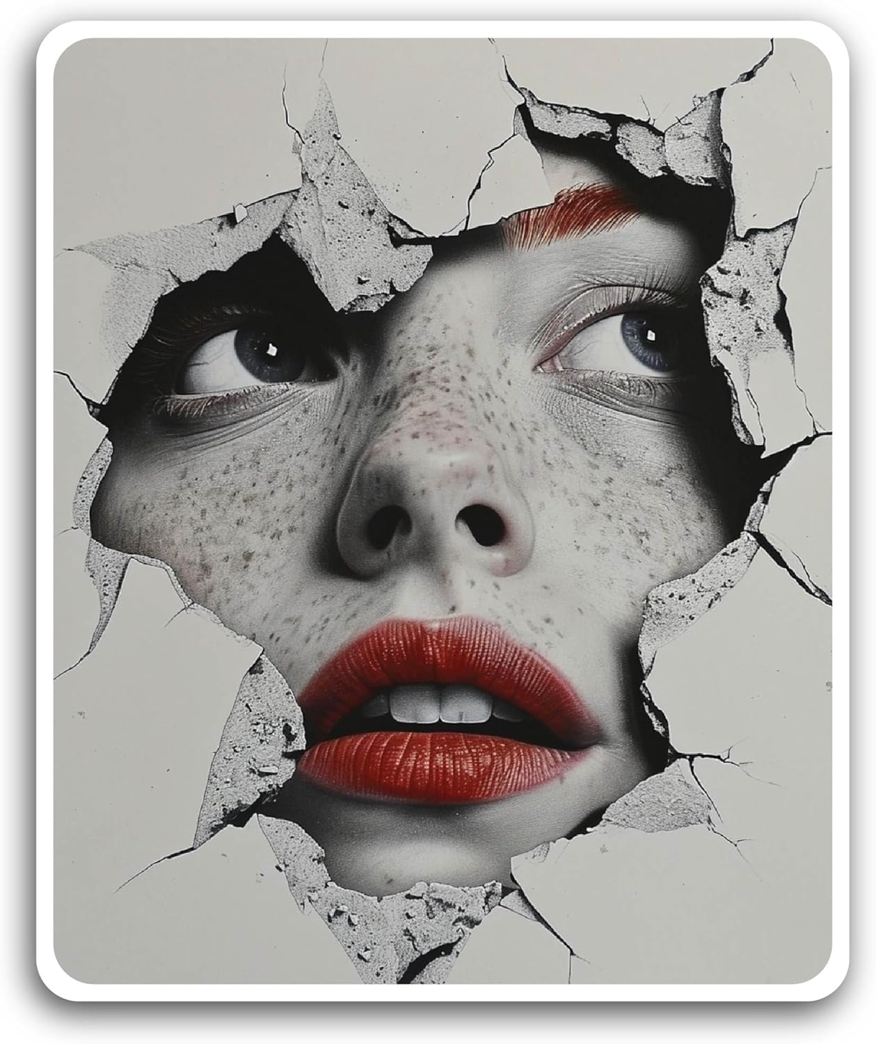 2 (Pieces) 3" and 5" Cracked Woman Portrait Sticker, Waterproof Vinyl Decals for Many Purpose Like Cars, Trucks, Laptops, Phones, Windows and More