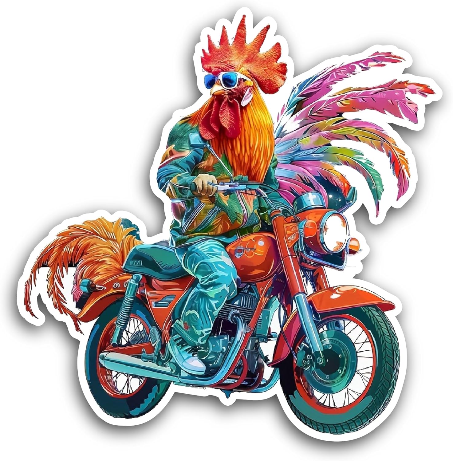 2 (Pieces) 3" and 5" Motorcycle Rooster Sticker, Waterproof Vinyl Decals for Many Purpose Like Cars, Trucks, Laptops, Phones, Windows and More