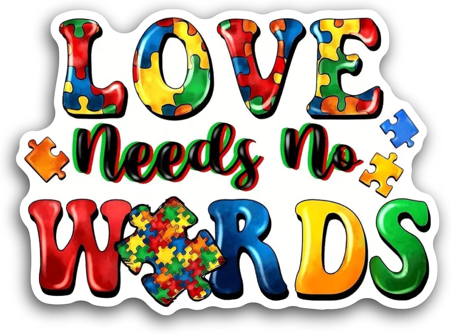 2 (Pieces) 3" and 5" Love Needs no Words Decal Sticker, Waterproof Vinyl Decals for Many Purpose Like Cars, Trucks, Laptops, Phones, Windows and More