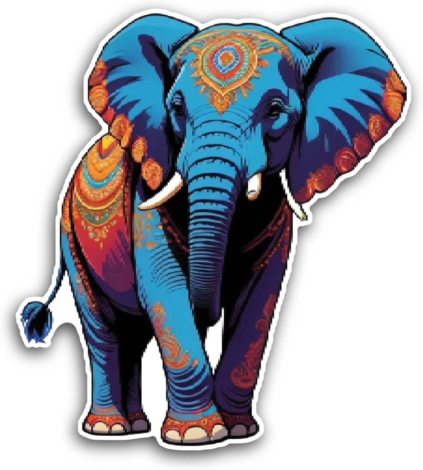 2 (Pieces) 3" and 5" Close Up of A Colorful Elephant Sticker, Waterproof Vinyl Decals for Many Purpose Like Cars, Trucks, Laptops, Phones, Windows and More
