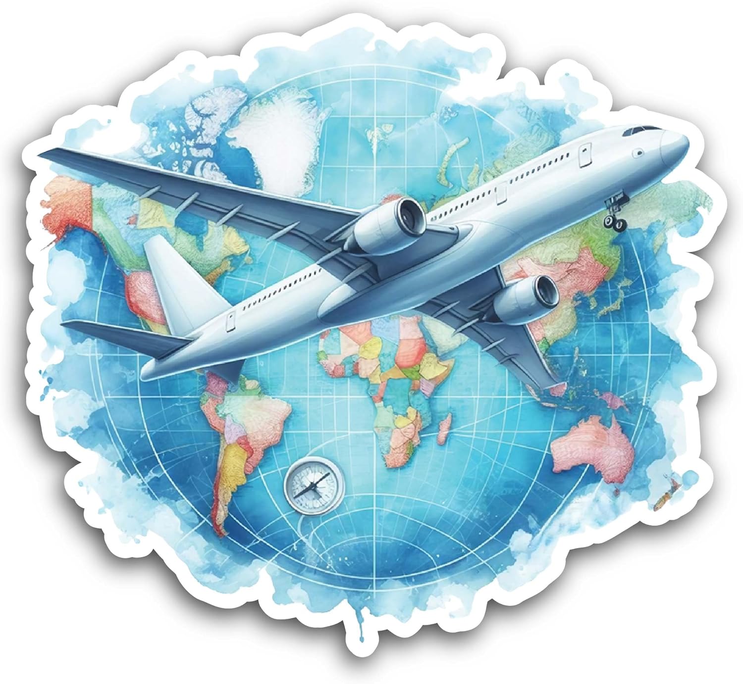 2 (Pieces) 3" and 5" Earth with Airplane Sticker, Waterproof Vinyl Decals for Many Purpose Like Cars, Trucks, Laptops, Phones, Windows and More