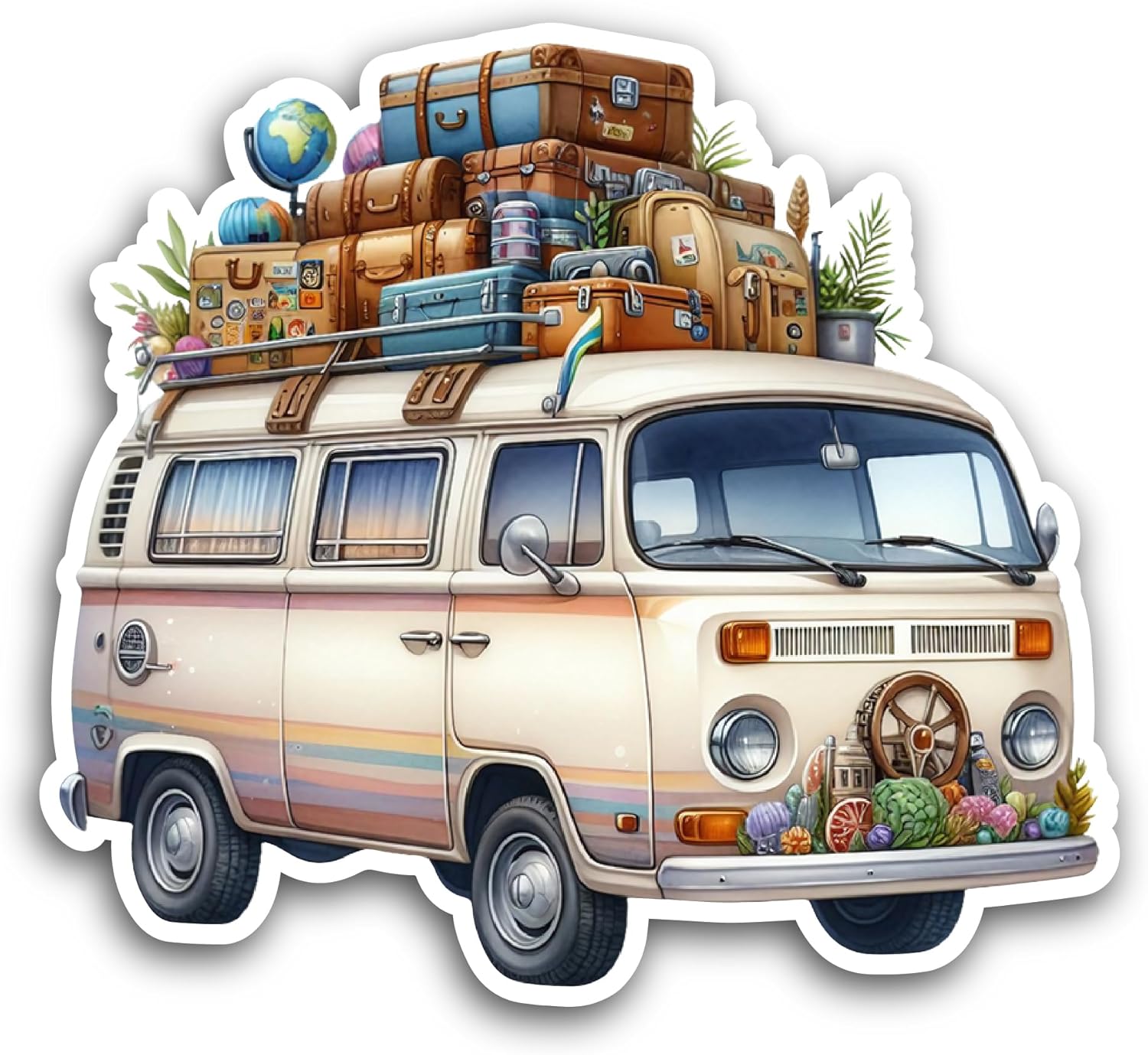 2 (Pieces) 3" and 5" Traveling Van Sticker, Waterproof Vinyl Decals for Many Purpose Like Cars, Trucks, Laptops, Phones, Windows and More