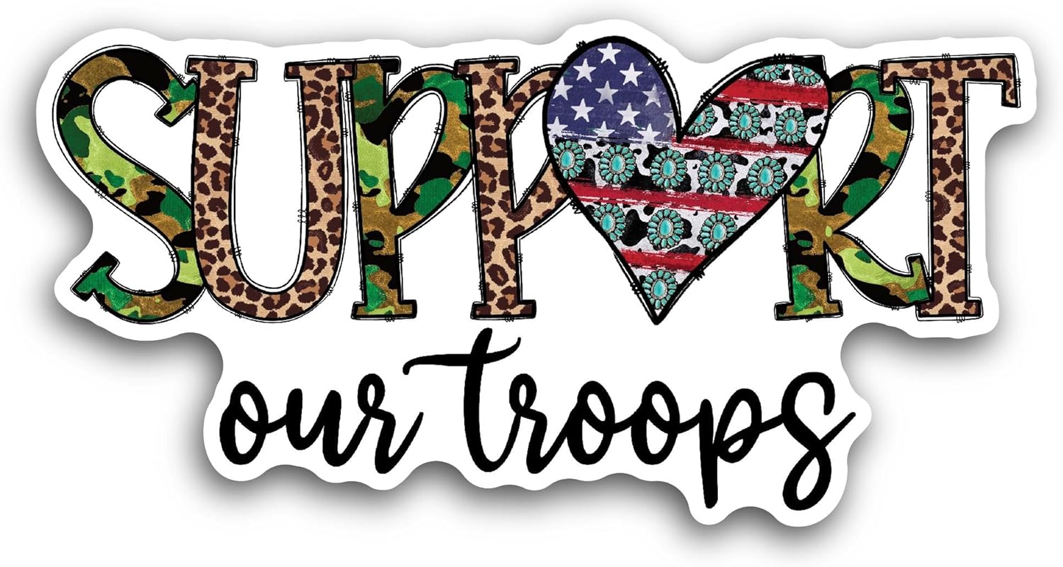 2 (Pieces) 3" and 5" Support Our Troops Sticker, Waterproof Vinyl Decals for Many Purpose Like Cars, Trucks, Laptops, Phones, Windows and More