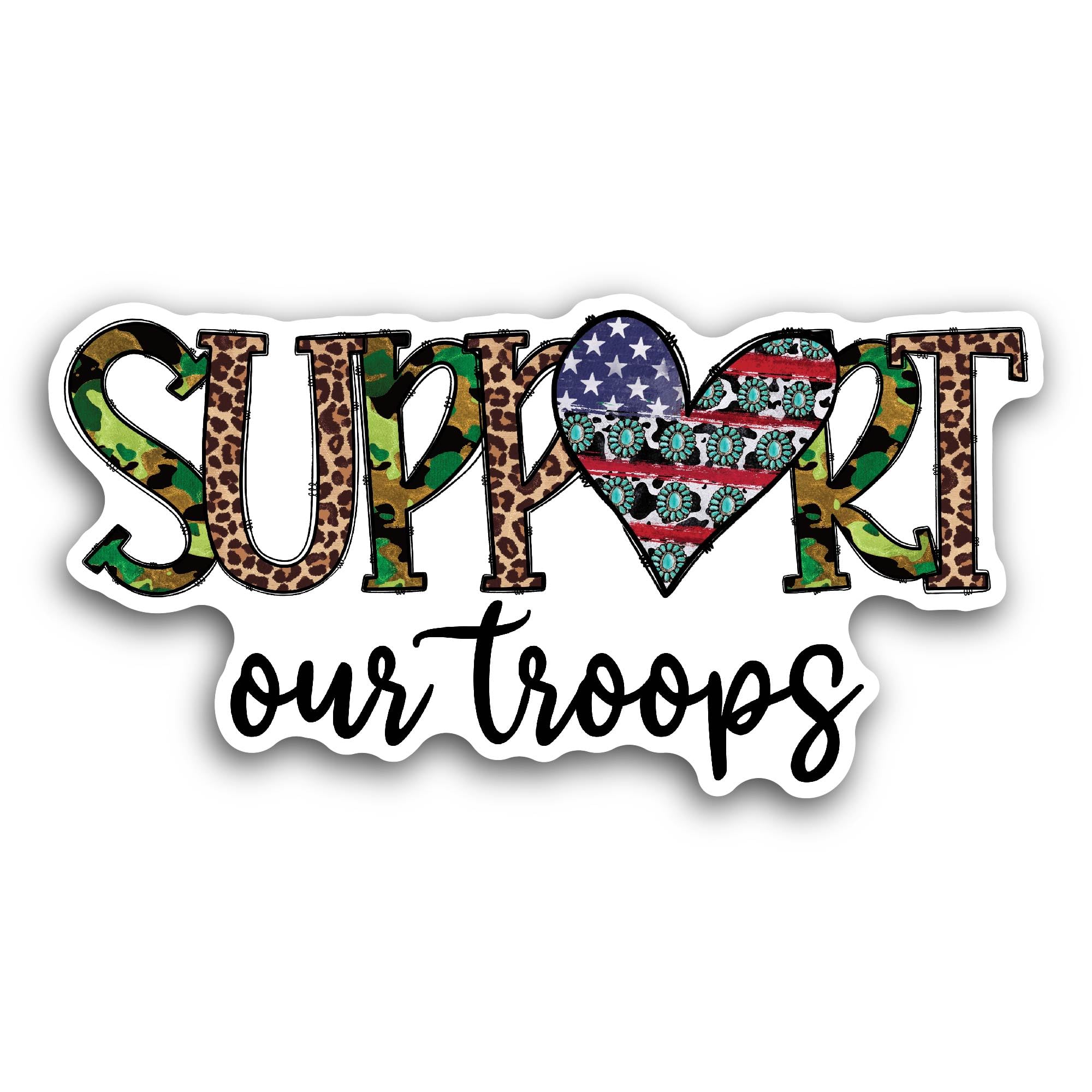 2 (Pieces) 3" and 5" Support Our Troops Sticker, Waterproof Vinyl Decals for Many Purpose Like Cars,