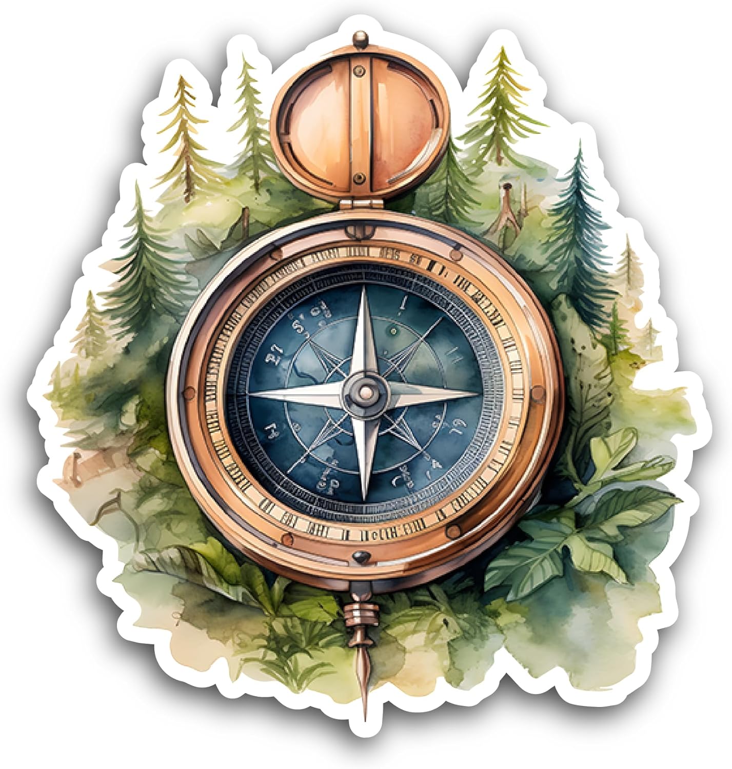 2 (Pieces) 3" and 5" Compass with Trees Sticker, Waterproof Vinyl Decals for Many Purpose Like Cars, Trucks, Laptops, Phones, Windows and More