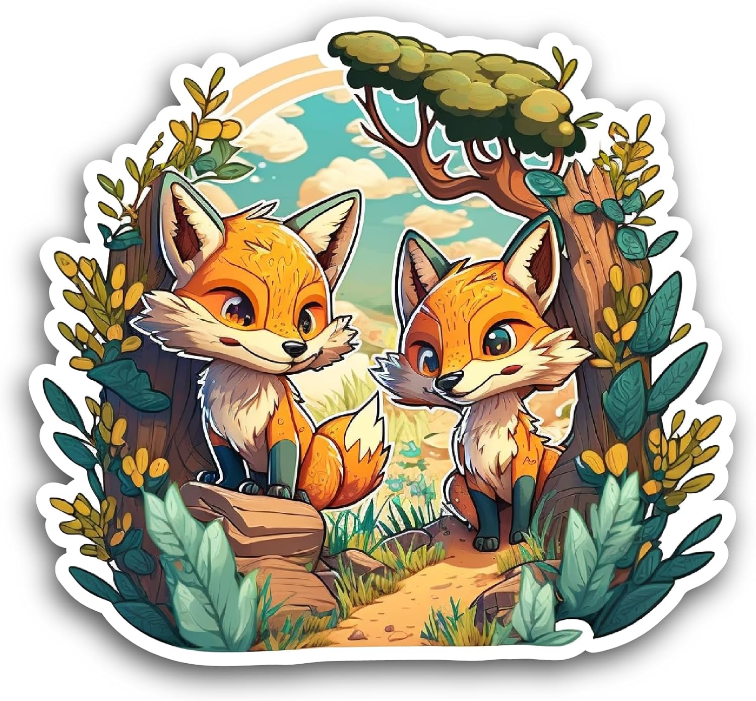 2 (Pieces) 3" and 5" Cute Foxes Sticker, Waterproof Vinyl Decals for Many Purpose Like Cars, Trucks, Laptops, Phones, Windows and More