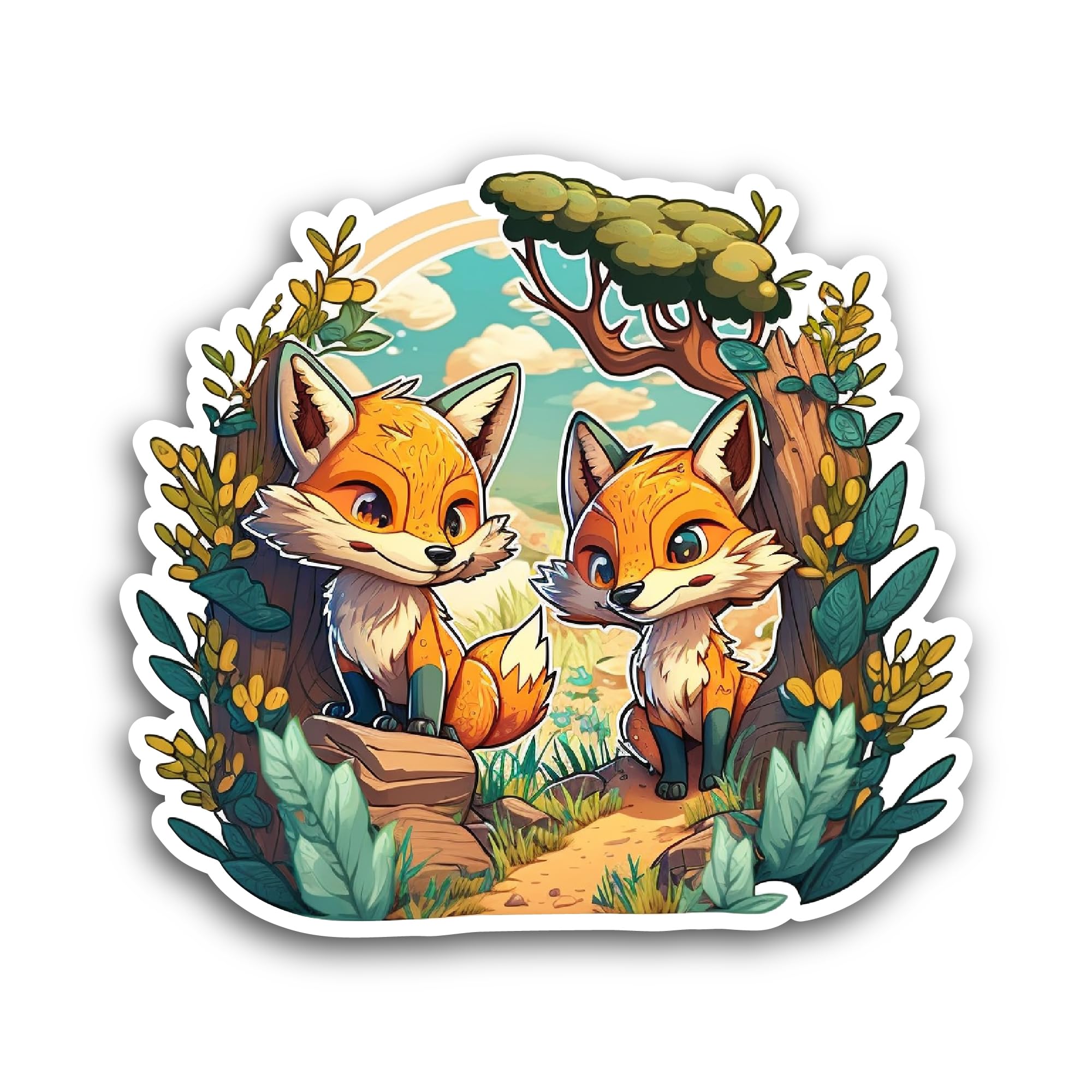 2 (Pieces) 3" and 5" Cute Foxes Sticker, Waterproof Vinyl Decals for Many Purpose Like Cars, Trucks,