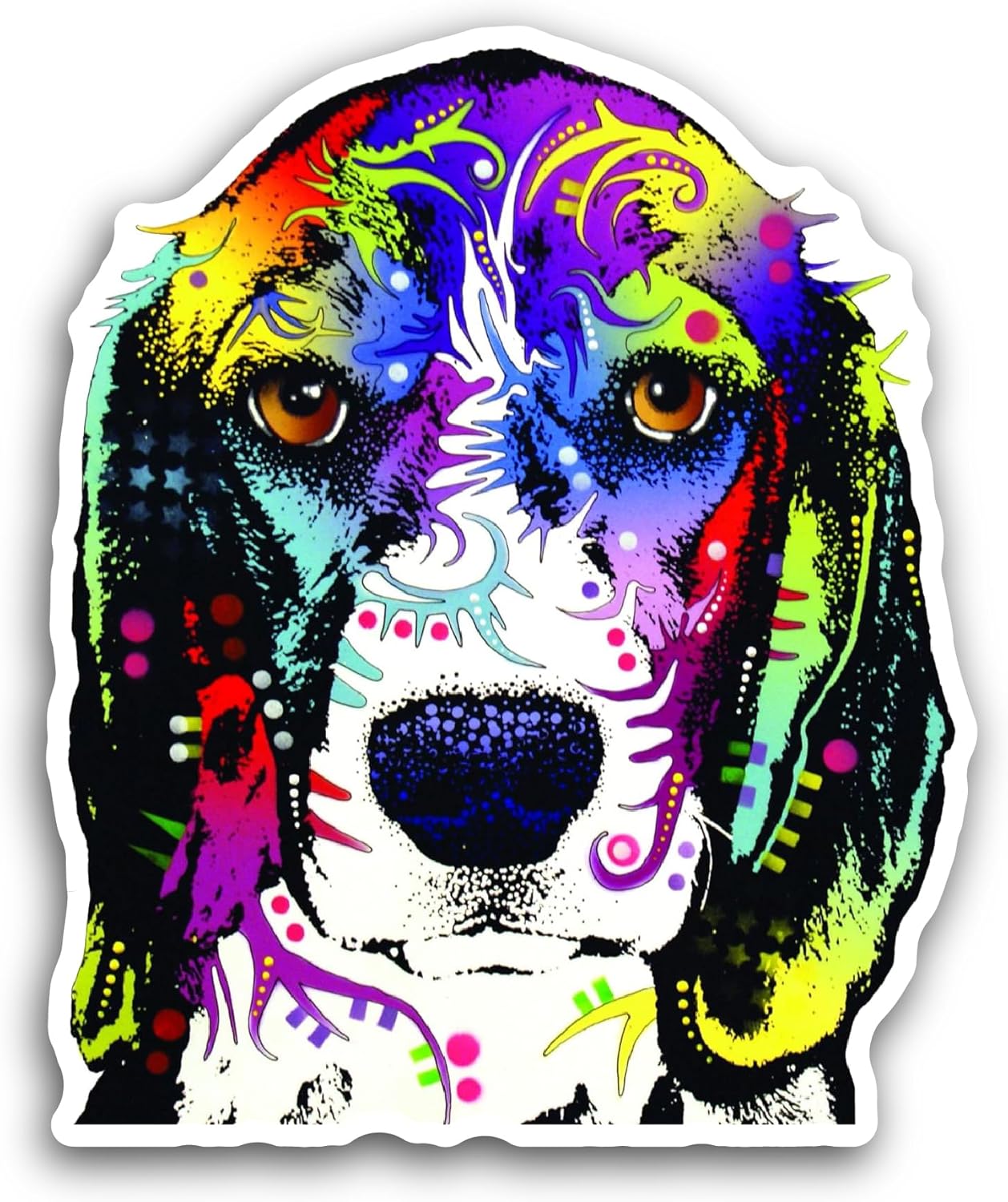 2 (Pieces) 3" and 5" Colorful Hound Dog Breed Sticker, Waterproof Vinyl Decals for Many Purpose Like Cars, Trucks, Laptops, Phones, Windows and More