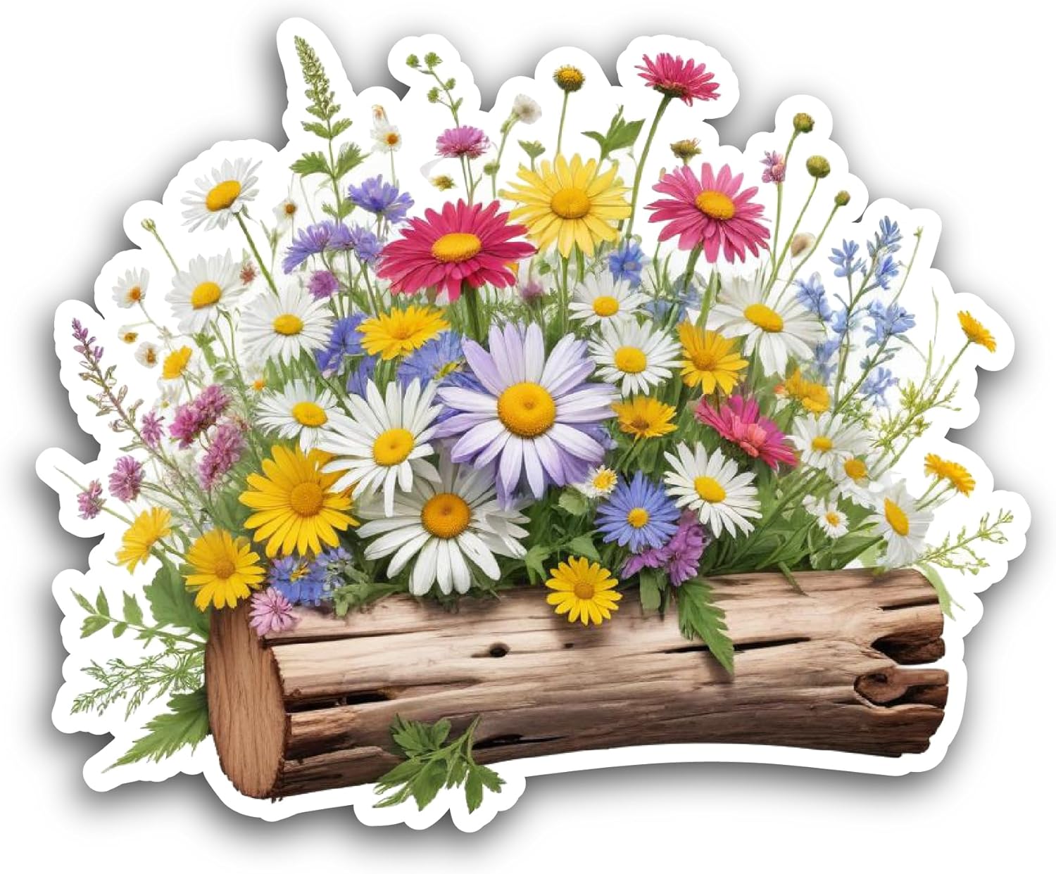 2 (Pieces) 3" and 5" Bunch of Flowers in A Log Sticker, Waterproof Vinyl Decals for Many Purpose Like Cars, Trucks, Laptops, Phones, Windows and More