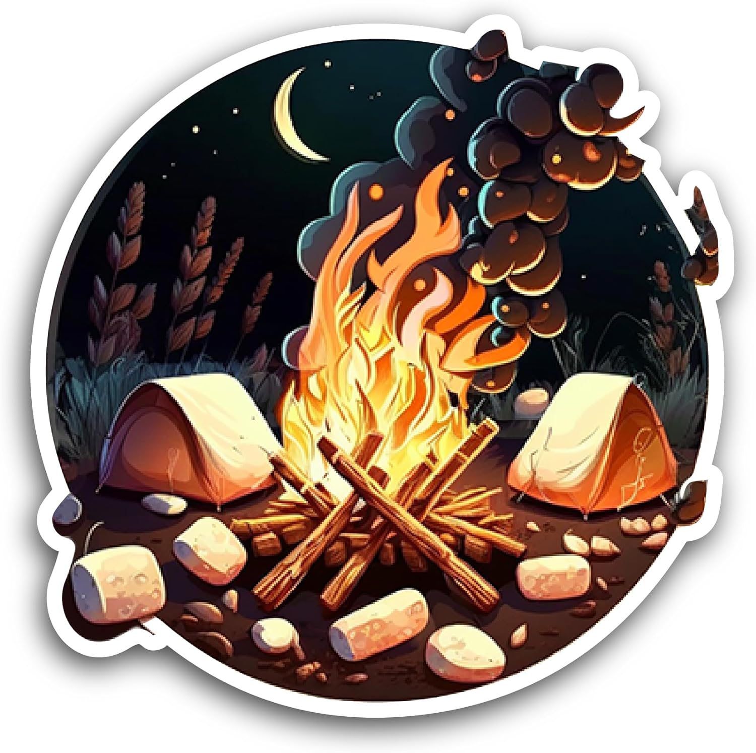 2 (Pieces) 3" and 5" Campfire Sticker, Waterproof Vinyl Decals for Many Purpose Like Cars, Trucks, Laptops, Phones, Windows and More