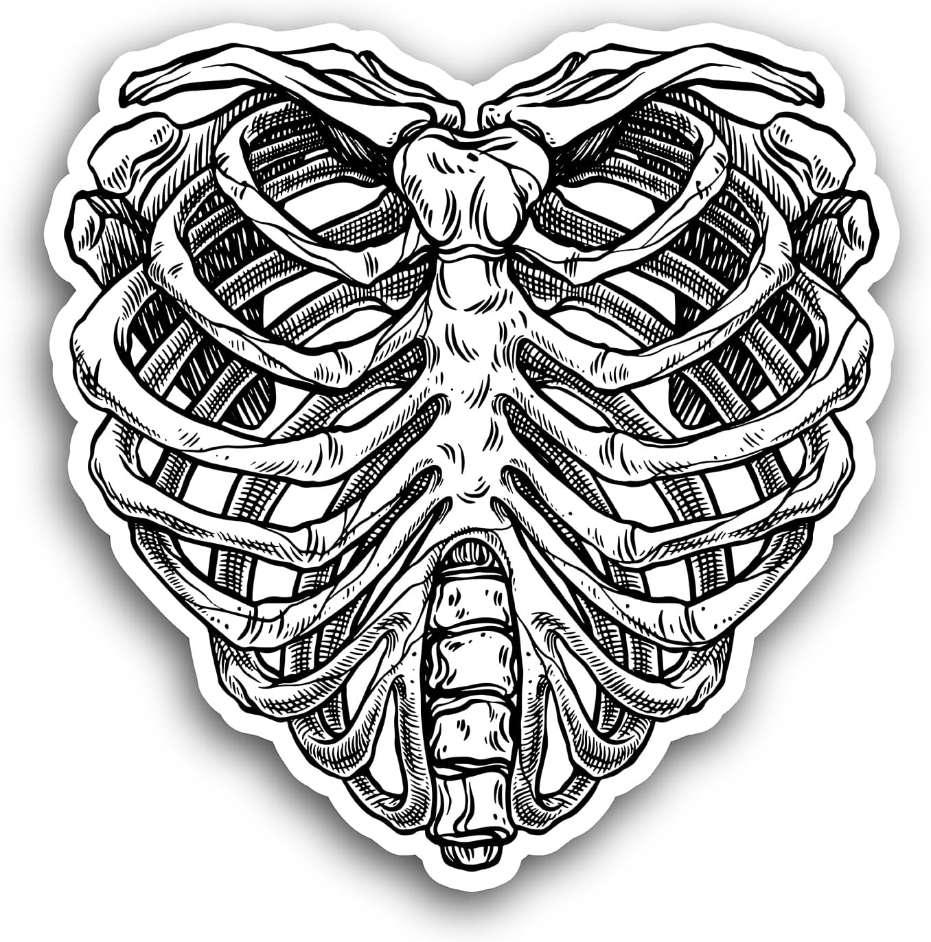 2 (Pieces) 3" and 5" Rib Cage Heart Sticker, Waterproof Vinyl Decals for Many Purpose Like Cars, Trucks, Laptops, Phones, Windows and More