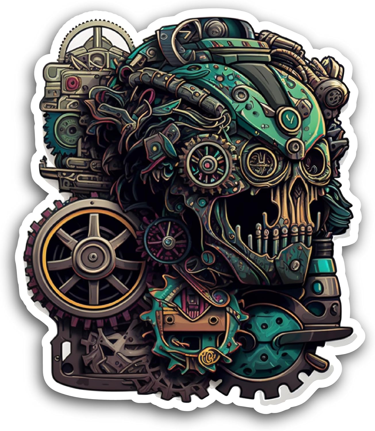 2 (Pieces) 3" and 5" Robot Skull Sticker, Waterproof Vinyl Decals for Many Purpose Like Cars, Trucks, Laptops, Phones, Windows and More