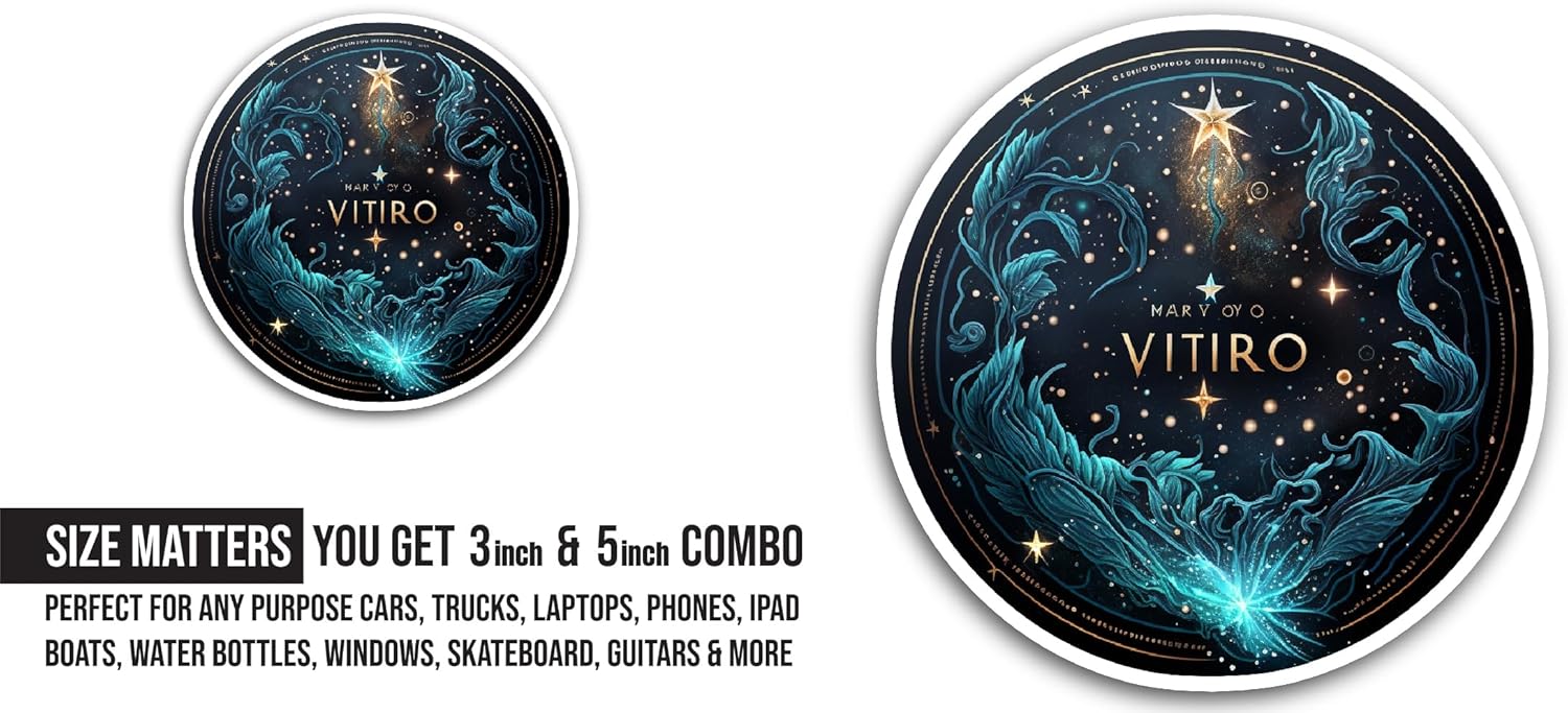 2 (Pieces) 3" and 5" Beautiful Mystic Symbols with Star Sticker, Waterproof Vinyl Decals for Many Purpose Like Cars, Trucks, Laptops, Phones, Windows and More