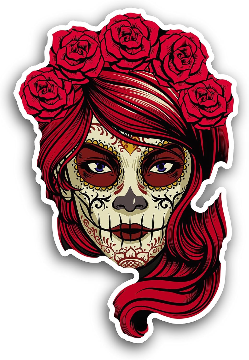 2 (Pieces) 3" and 5" Sugar Skull Girl Vinyl Decals Sticker, Waterproof Vinyl Decals for Many Purpose Like Cars, Trucks, Laptops, Phones, Windows and More