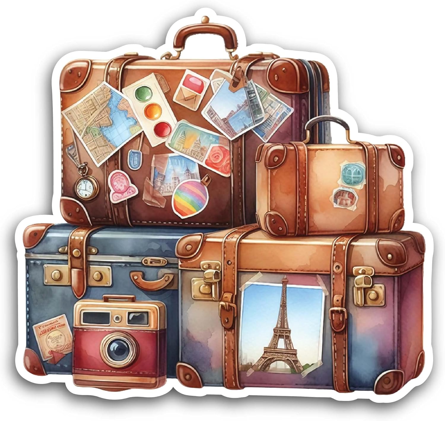 2 (Pieces) 3" and 5" Leather Vintage Suitcase Sticker, Waterproof Vinyl Decals for Many Purpose Like Cars, Trucks, Laptops, Phones, Windows and More