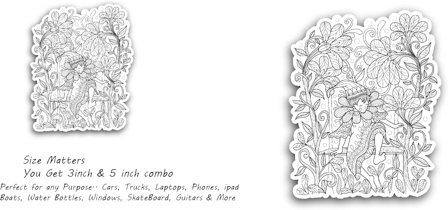 2 (Pieces) 3" and 5" Vintage Fairy Vector Sticker, Waterproof Vinyl Decals for Many Purpose Like Cars, Trucks, Laptops, Phones, Windows and More