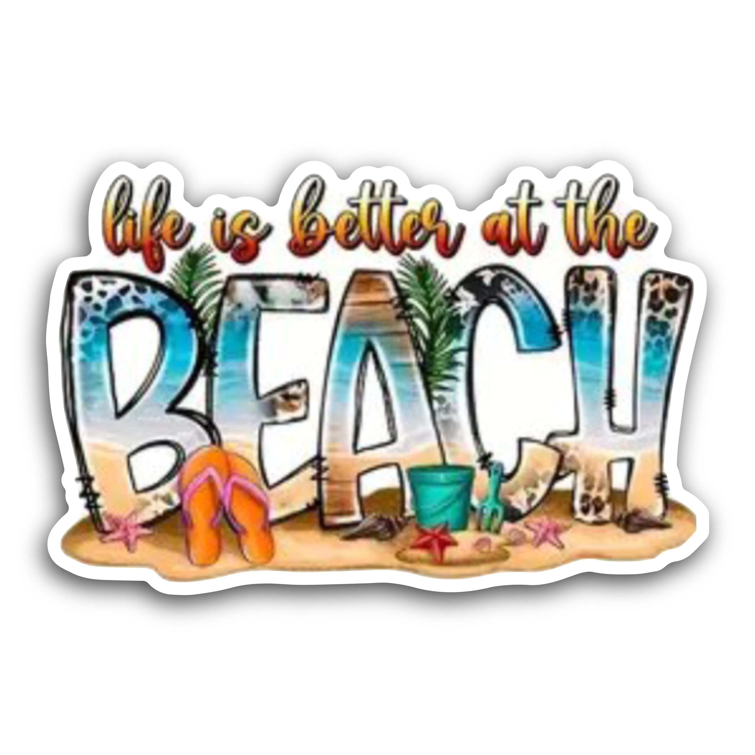 2 (Pieces) 3" and 5" Life is Better at The Beach Message Sticker Decal Sticker,Waterproof Vinyl Deca