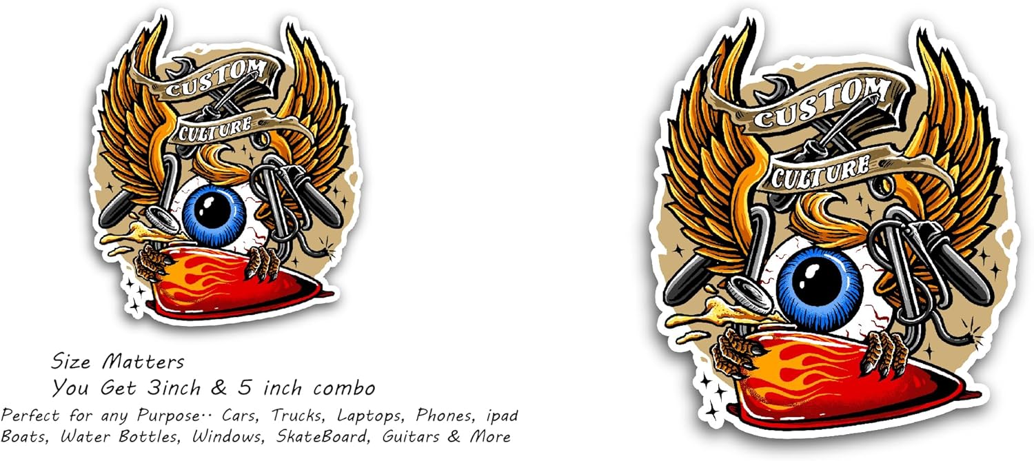 2 (Pieces) 3" and 5" Flying Eyeball Sticker, Waterproof Vinyl Decals for Many Purposes Like Cars, Trucks, Laptops, Phones, Windows, and More