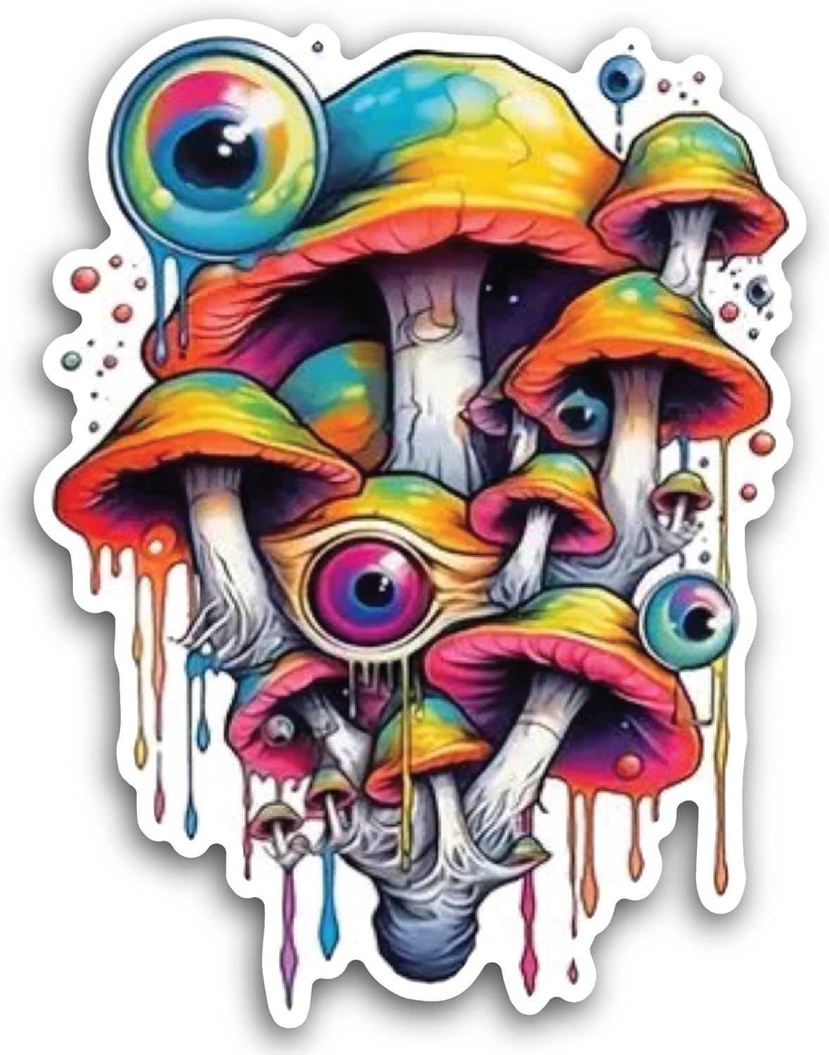 2 (Pieces) 3" and 5" Mushrooms in Different Colors with Eyes Decal Sticker, Waterproof Vinyl Decals for Many Purpose Like Cars, Trucks, Laptops, Phones, Windows and More