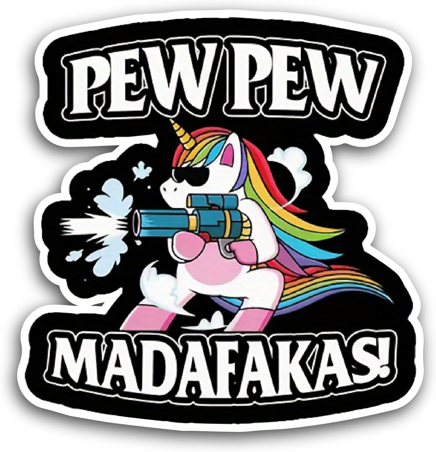 2 (Pieces) 3" and 5" Pew Pew Madafakas Text Sticker, Waterproof Vinyl Decals for Many Purpose Like Cars, Trucks, Laptops, Phones, Windows and More