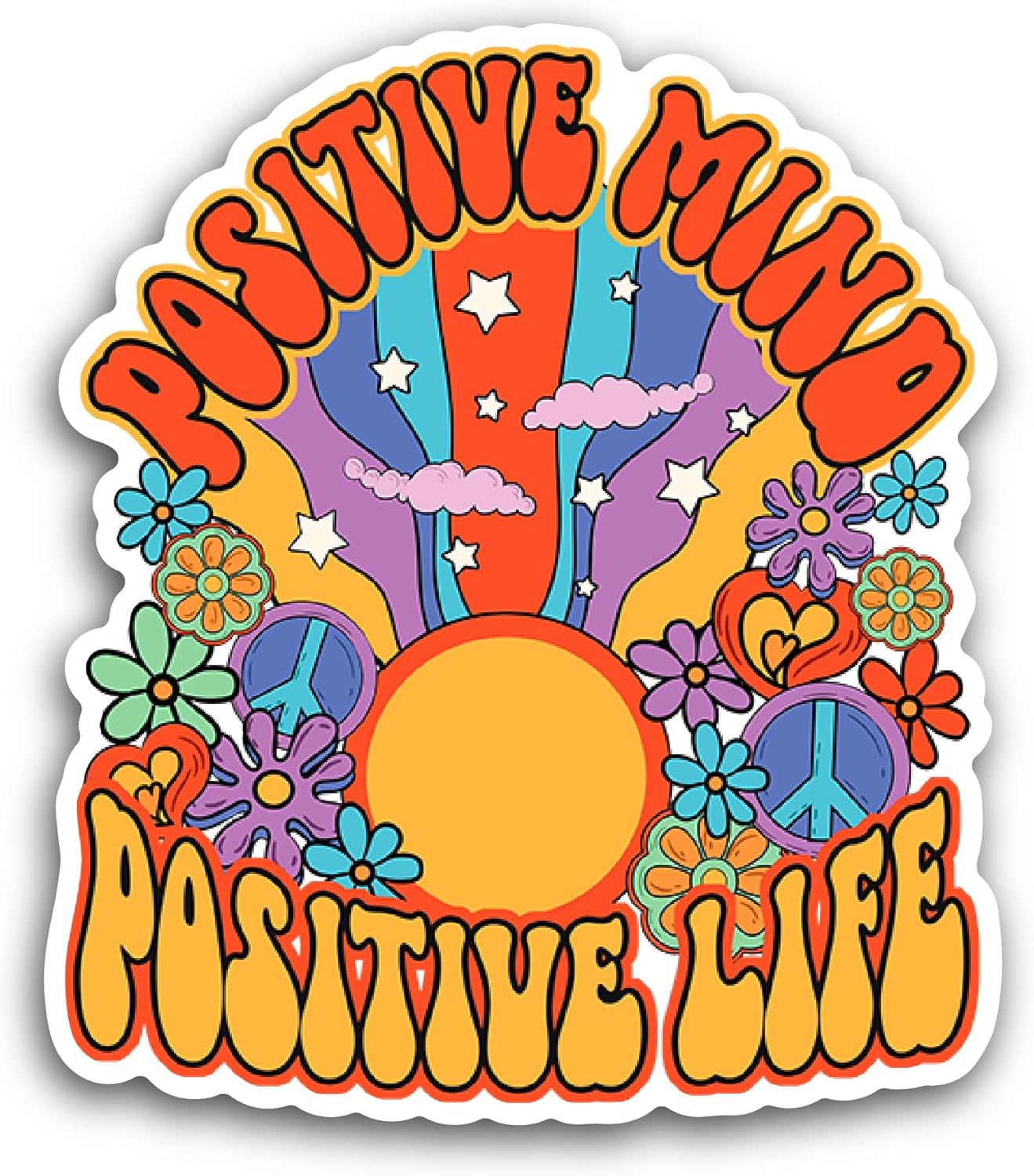 2 (Pieces) 3" and 5" Positive Mind Positive Life Sticker, Waterproof Vinyl Decals for Many Purpose Like Cars, Trucks, Laptops, Phones, Windows and More