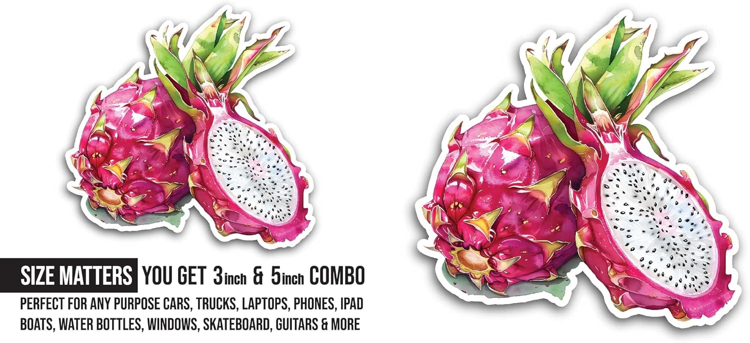2 (Pieces) 3" and 5" Dragon Fruits Sticker, Waterproof Vinyl Decals for Many Purpose Like Cars, Trucks, Laptops, Phones, Windows and More