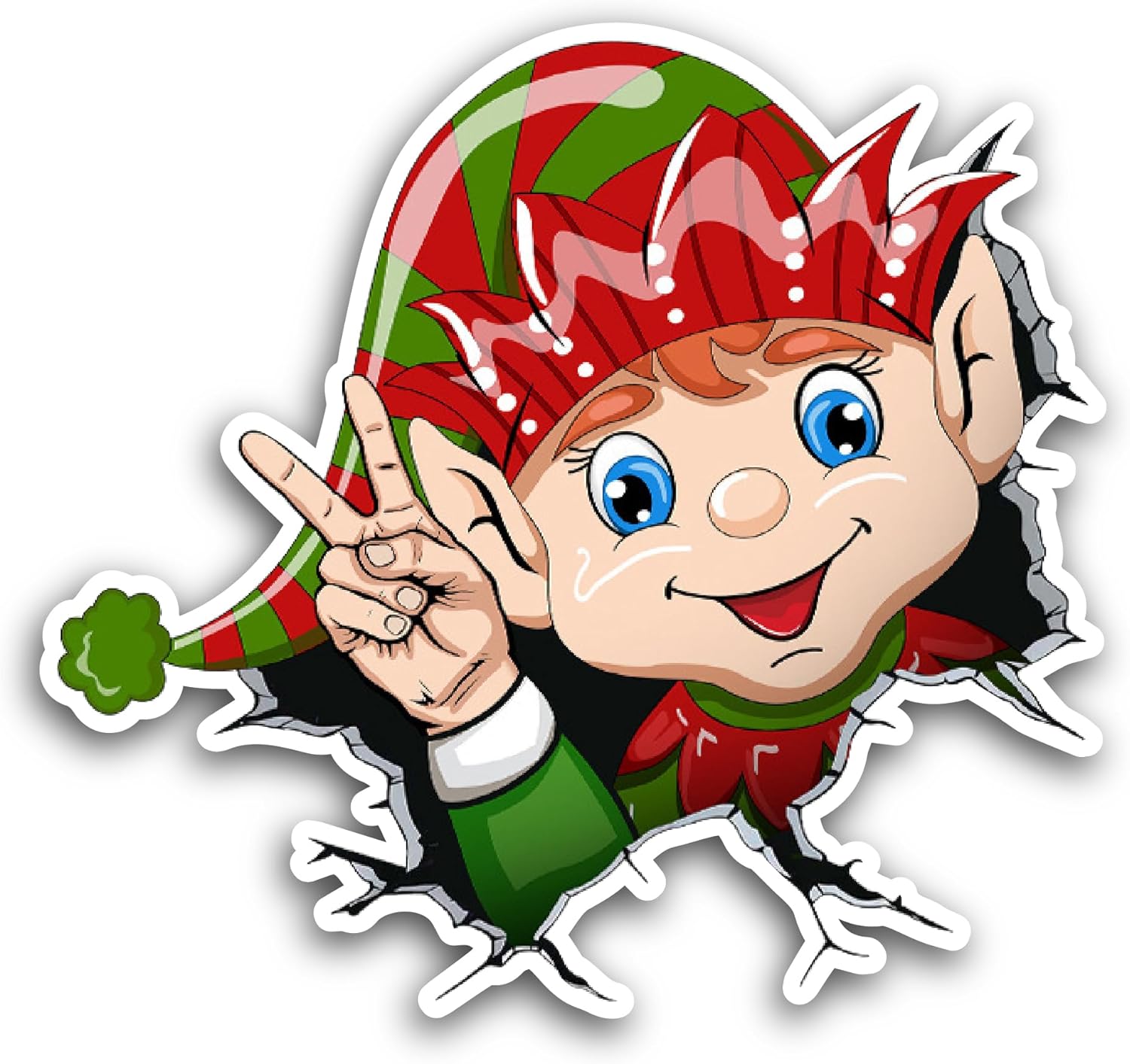2 (Pieces) 3" and 5" Cute Christmas Elf Sticker, Waterproof Vinyl Decals for Many Purpose Like Cars, Trucks, Laptops, Phones, Windows and More