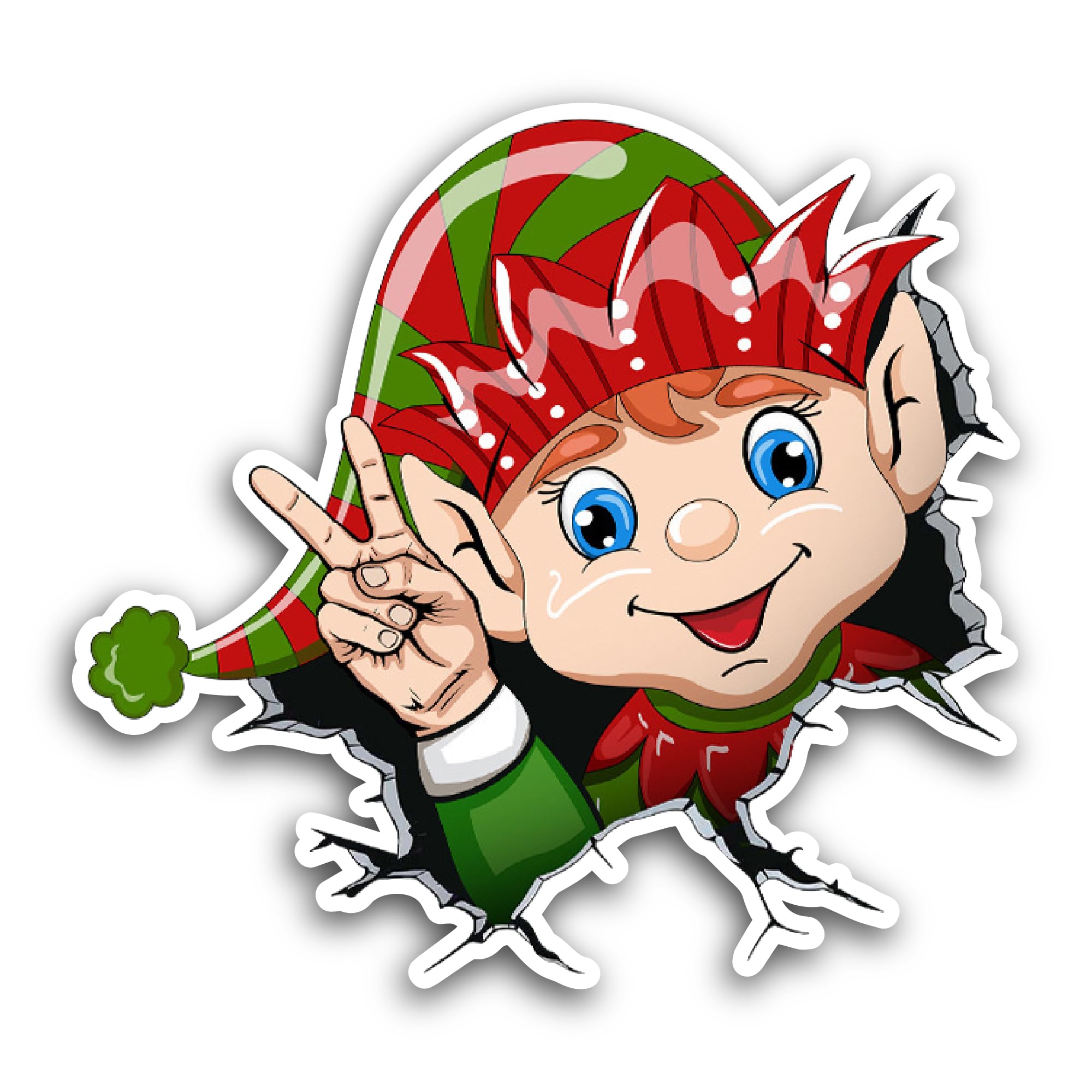 2 (Pieces) 3" and 5" Cute Christmas Elf Sticker, Waterproof Vinyl Decals for Many Purpose Like Cars,