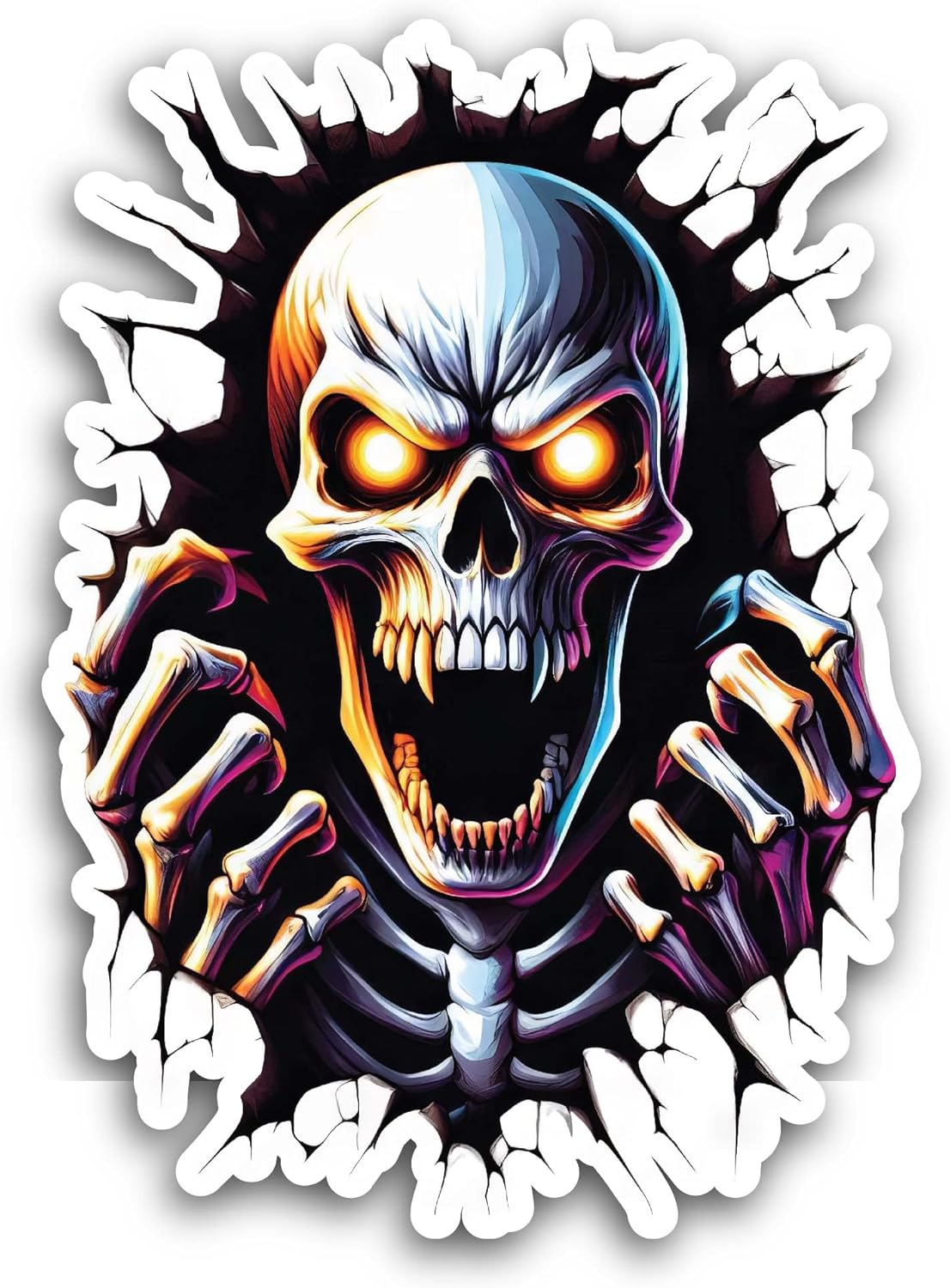 2 (Pieces) 3" and 5" Skeleton with Yellow Eyes Sticker, Waterproof Vinyl Decals for Many Purpose Like Cars, Trucks, Laptops, Phones, Windows and More