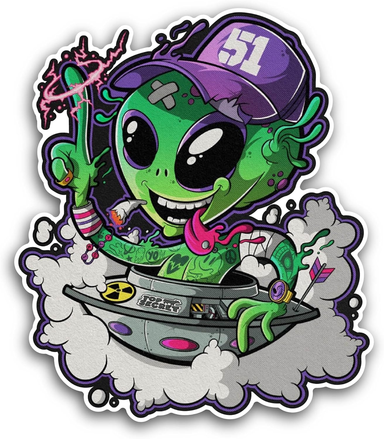 2 (Pieces) 3" and 5" Cartoon Alien Sticker, Waterproof Vinyl Decals for Many Purpose Like Cars, Trucks, Laptops, Phones, Windows and More